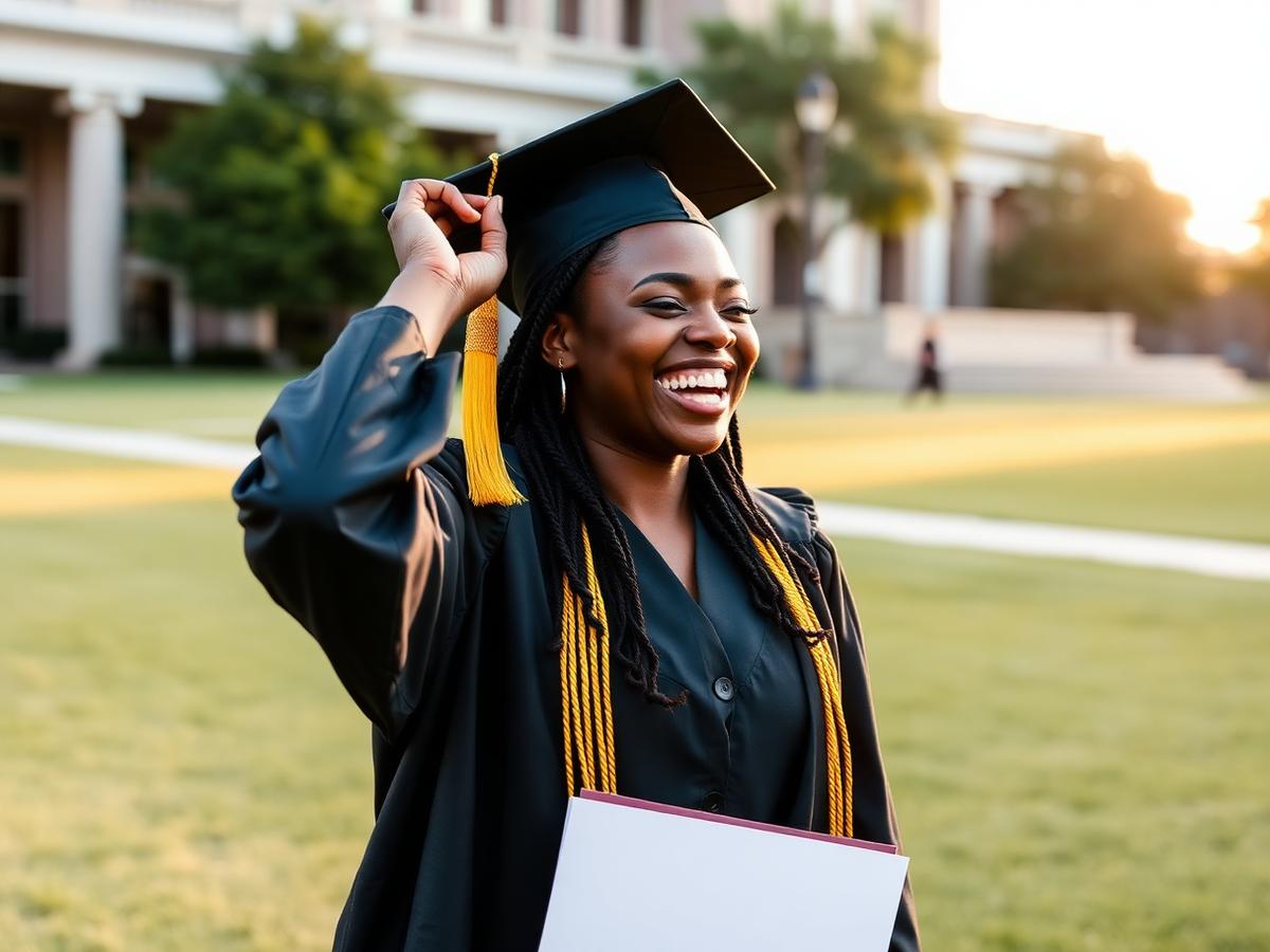 Graduate celebrating on a university campus